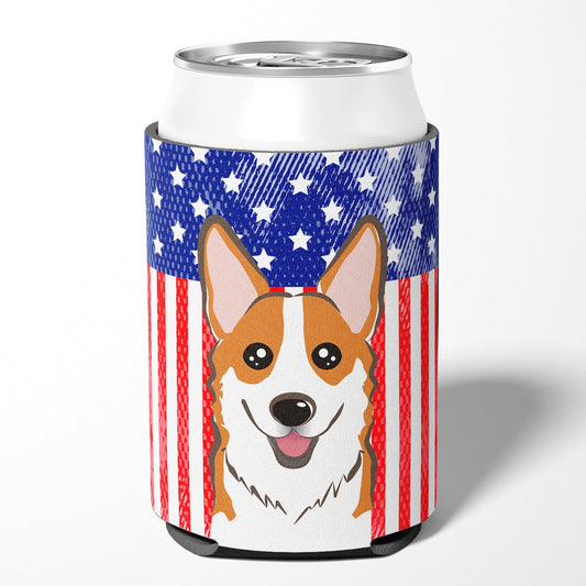 American Flag and Red Corgi Can or Bottle Hugger BB2184CC