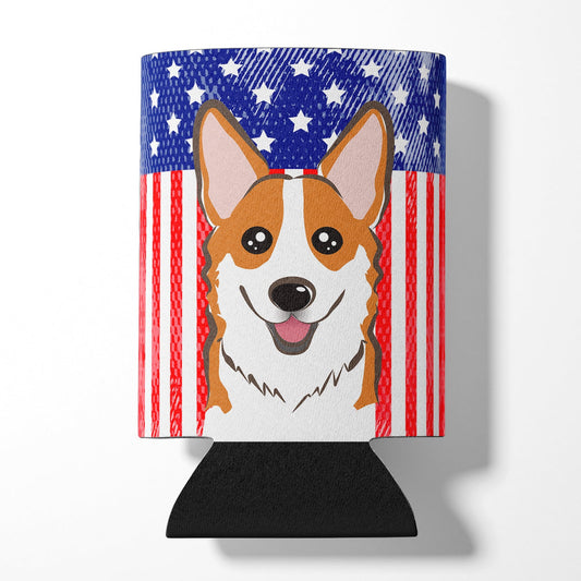 American Flag and Red Corgi Can or Bottle Hugger BB2184CC