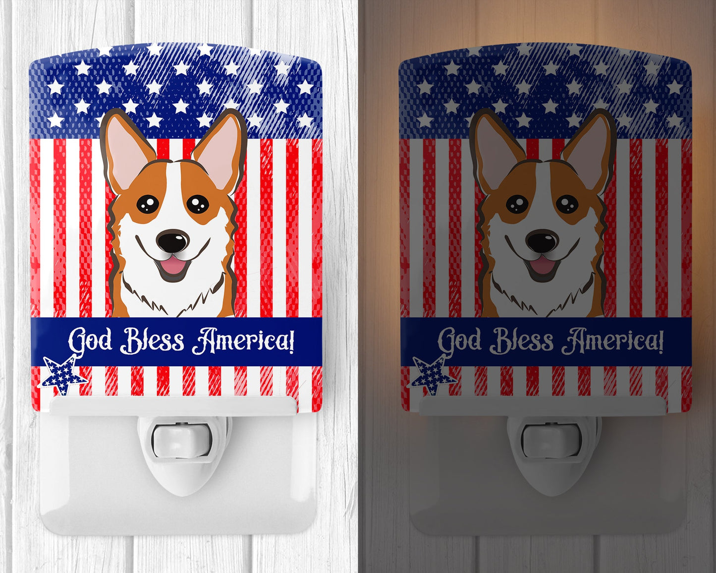 American Flag and Red Corgi Ceramic Night Light BB2184CNL