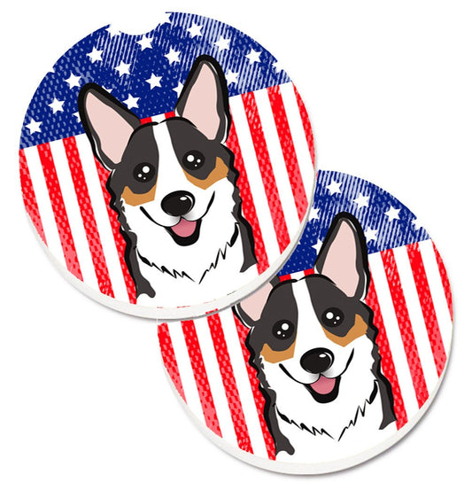 American Flag and Tricolor Corgi Car Coasters – Set of 2 - Absorbent Stone with Fun & Functional Artwork BB2185CARC