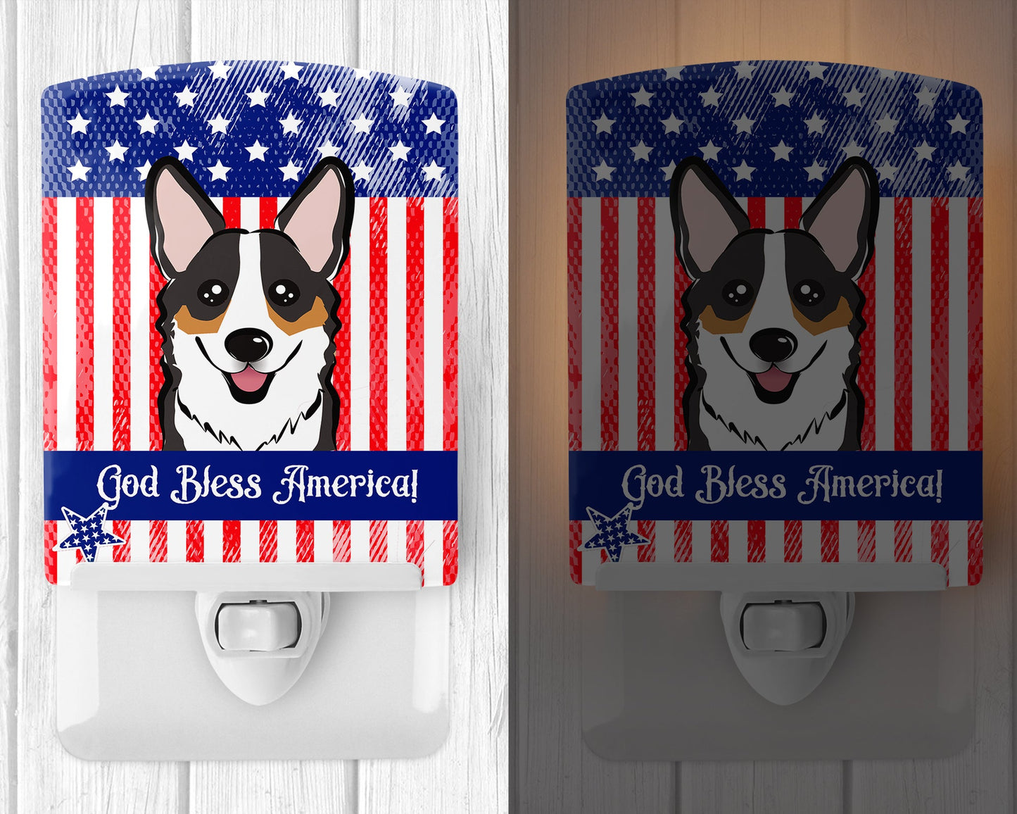 American Flag and Tricolor Corgi Ceramic Night Light BB2185CNL