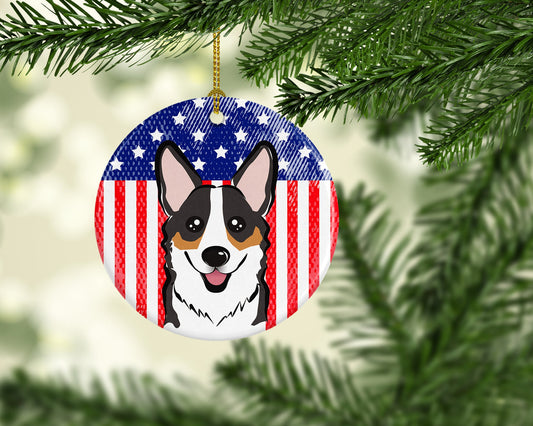 American Flag and Tricolor Corgi Ceramic Ornament BB2185CO1
