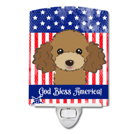 American Flag and Chocolate Brown Poodle Ceramic Night Light BB2186CNL