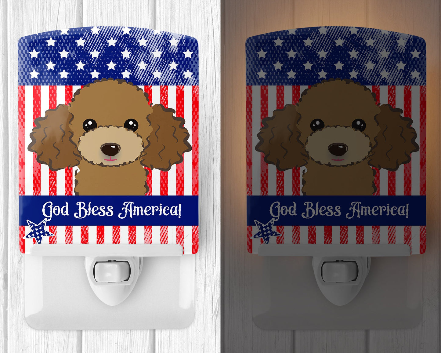 American Flag and Chocolate Brown Poodle Ceramic Night Light BB2186CNL