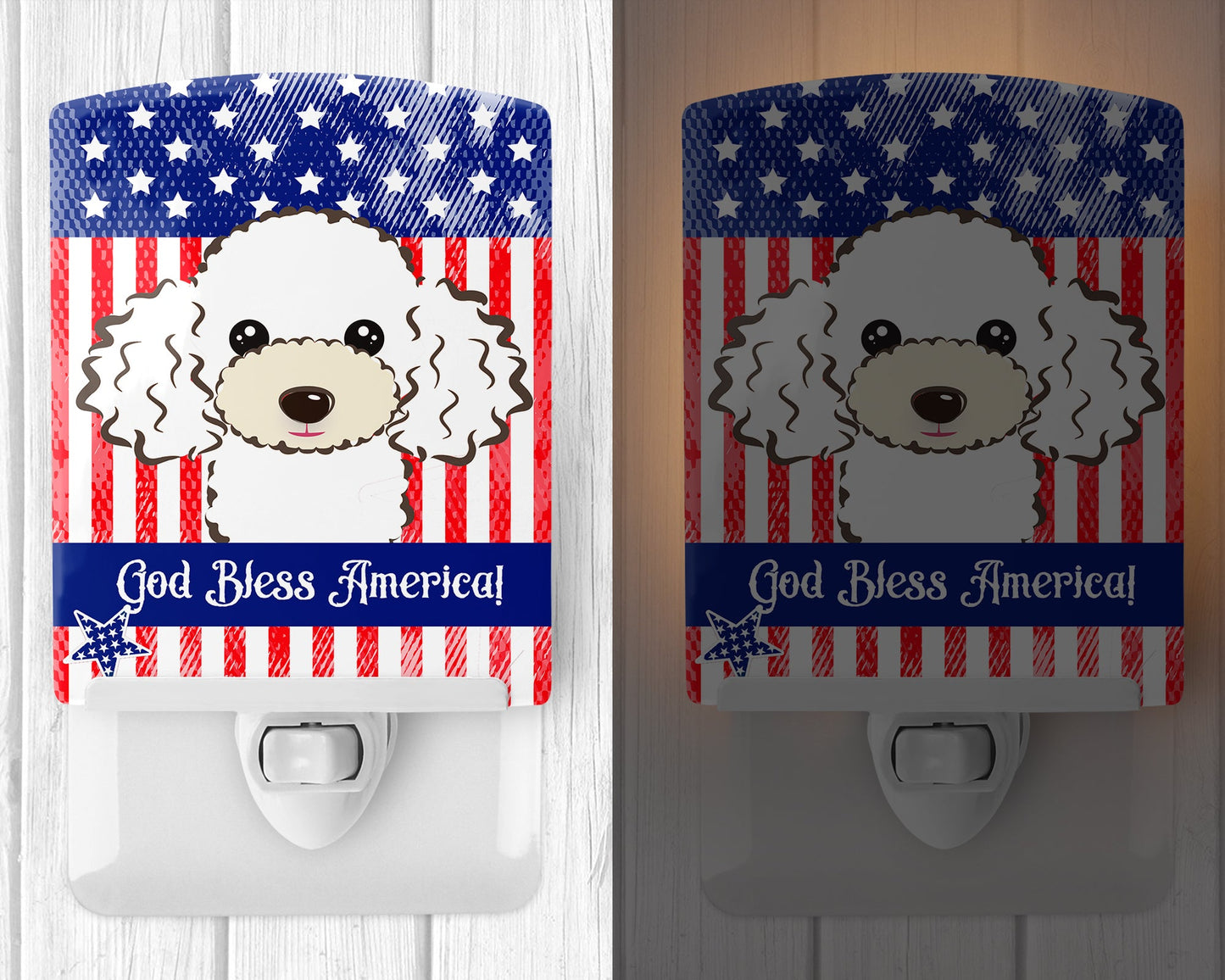 American Flag and White Poodle Ceramic Night Light BB2187CNL