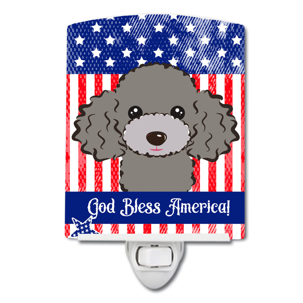 American Flag and Silver Gray Poodle Ceramic Night Light BB2189CNL