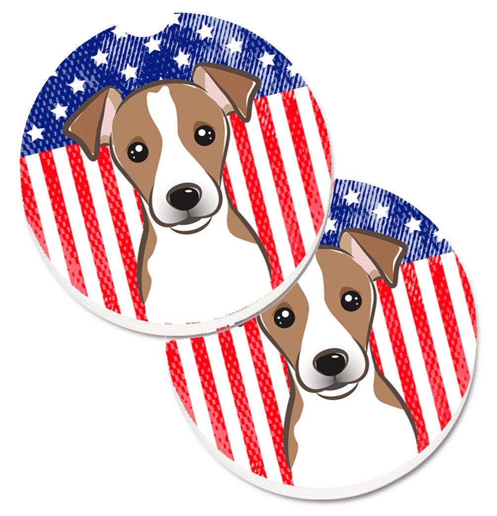 American Flag and Jack Russell Terrier Car Coasters – Set of 2 - Absorbent Stone with Fun & Functional Artwork BB2190CARC