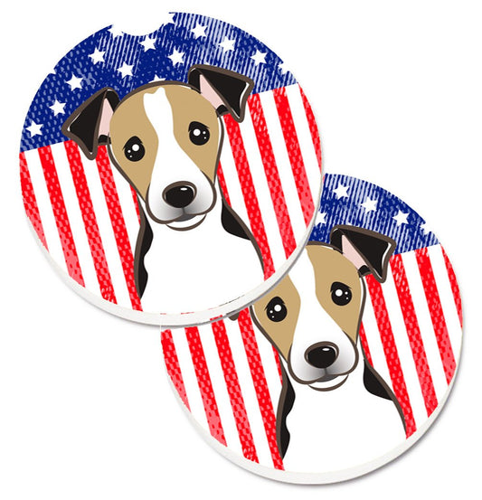 American Flag and Jack Russell Terrier Car Coasters – Set of 2 - Absorbent Stone with Fun & Functional Artwork BB2191CARC