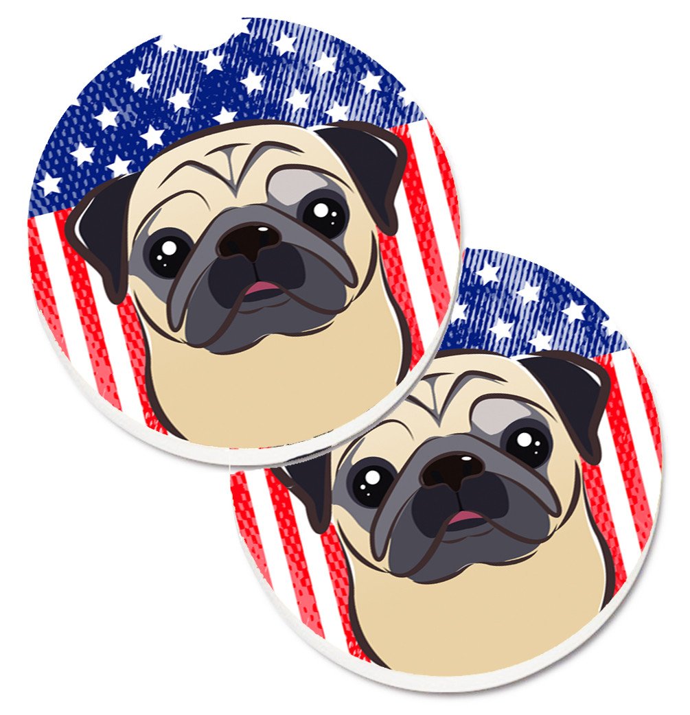 American Flag and Fawn Pug Car Coasters – Set of 2 - Absorbent Stone with Fun & Functional Artwork BB2192CARC
