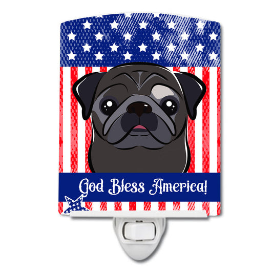 American Flag and Black Pug Ceramic Night Light BB2193CNL