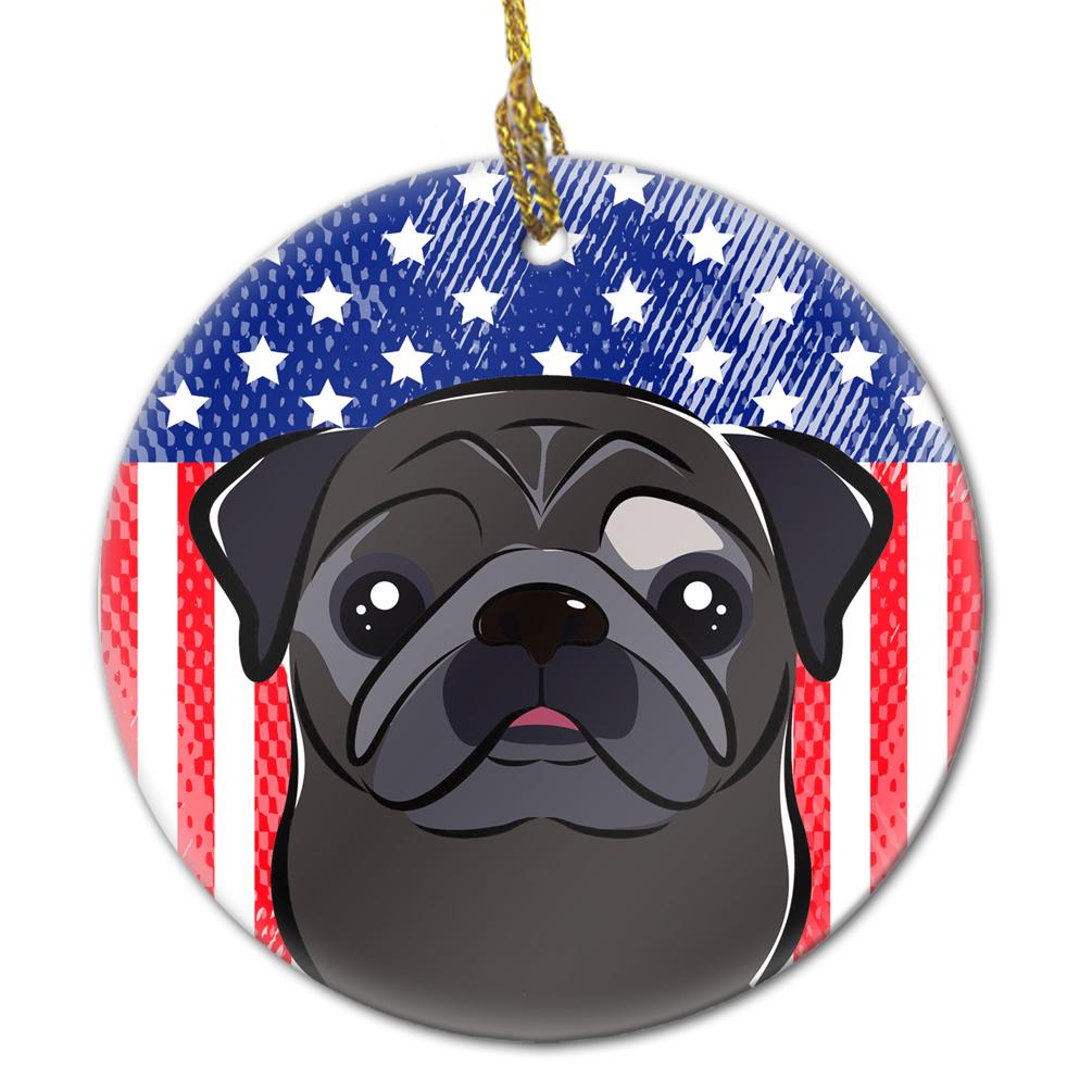 American Flag and Black Pug Ceramic Ornament BB2193CO1