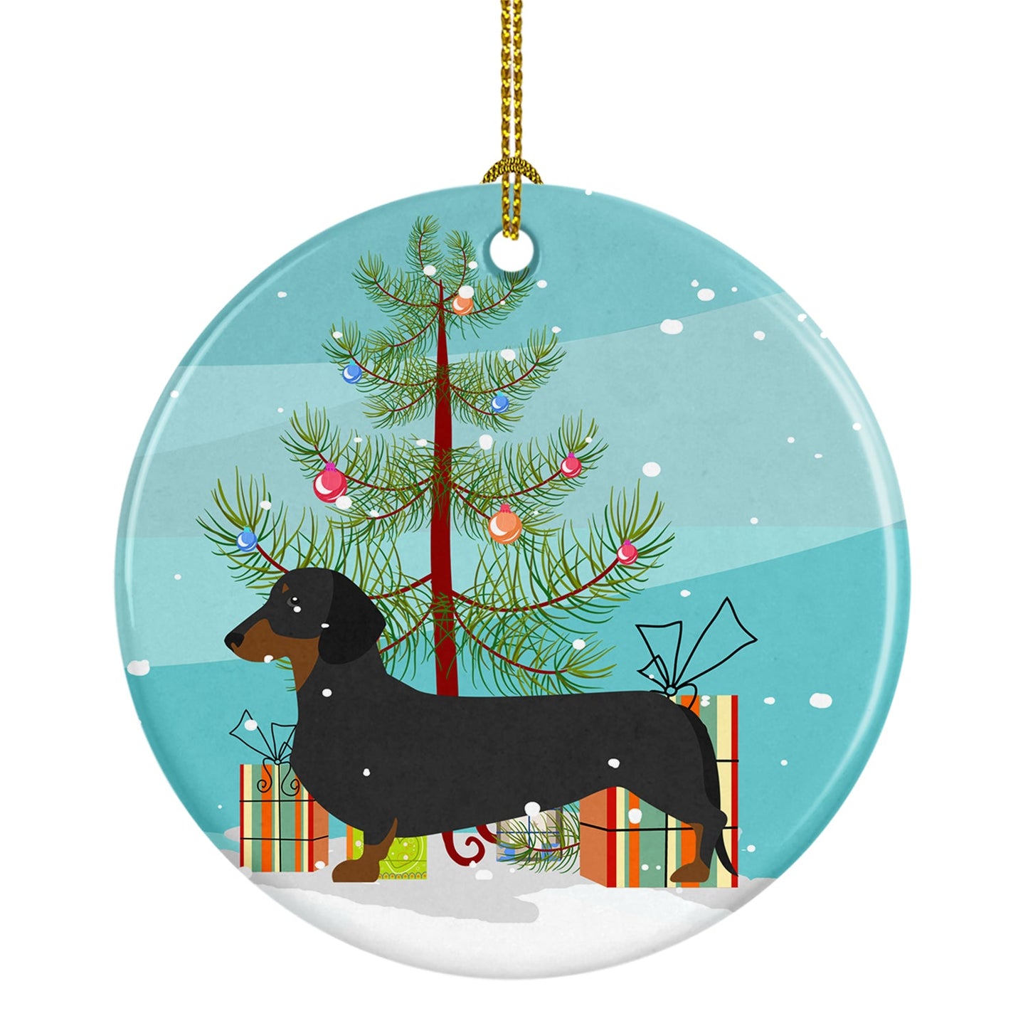Dachshund Merry Christmas Tree Ornament - Round Ceramic Ornament – Artist-Designed Keepsake Decoration BB2900CO1