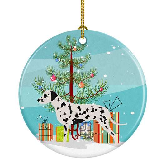 Dalmatian Merry Christmas Tree Ornament - Round Ceramic Ornament – Artist-Designed Keepsake Decoration BB2901CO1