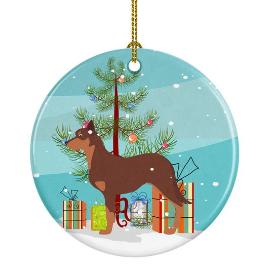 Australian Kelpie Dog Merry Christmas Tree Ornament - Round Ceramic Ornament – Artist-Designed Keepsake Decoration BB2947CO1