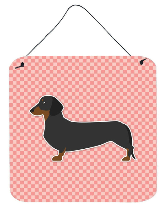 Dachshund Checkerboard Pink Wall or Door Hanging Prints BB3582DS66