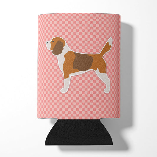 Beagle Checkerboard Pink Can or Bottle Hugger BB3610CC