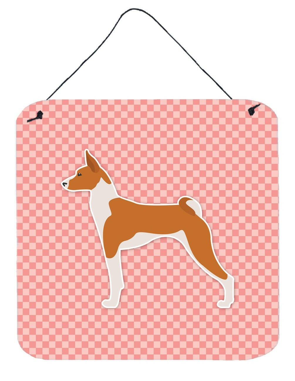Basenji Checkerboard Pink Wall or Door Hanging Prints BB3674DS66