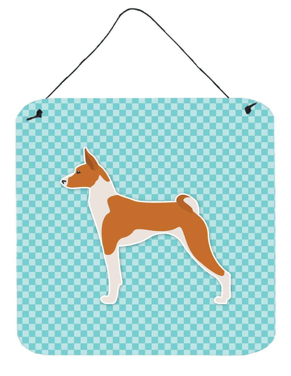 Basenji Checkerboard Blue Wall or Door Hanging Prints BB3774DS66
