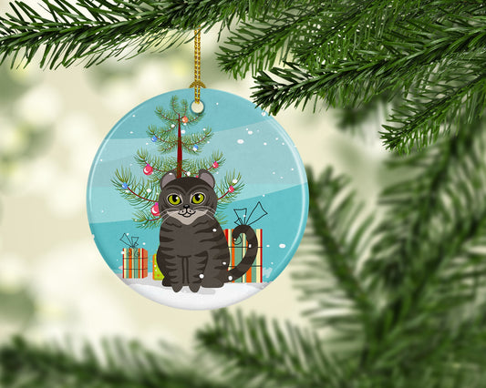 American Curl Cat Merry Christmas Tree Ornament - Round Ceramic Ornament – Artist-Designed Keepsake Decoration BB4412CO1