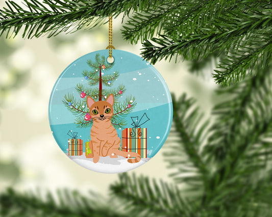 Australian Mist Cat Merry Christmas Tree Ornament - Round Ceramic Ornament – Artist-Designed Keepsake Decoration BB4415CO1