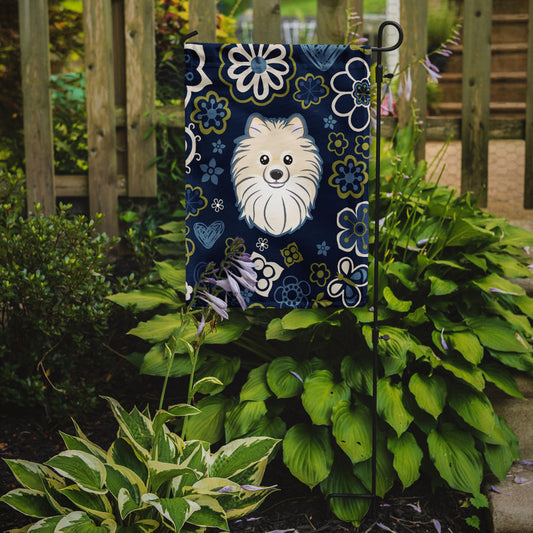 Blue Flowers Pomeranian Flag Garden Size BB5058GF