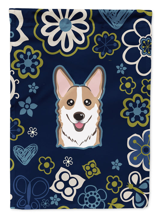 Blue Flowers Sable Corgi Flag Garden Size BB5104GF
