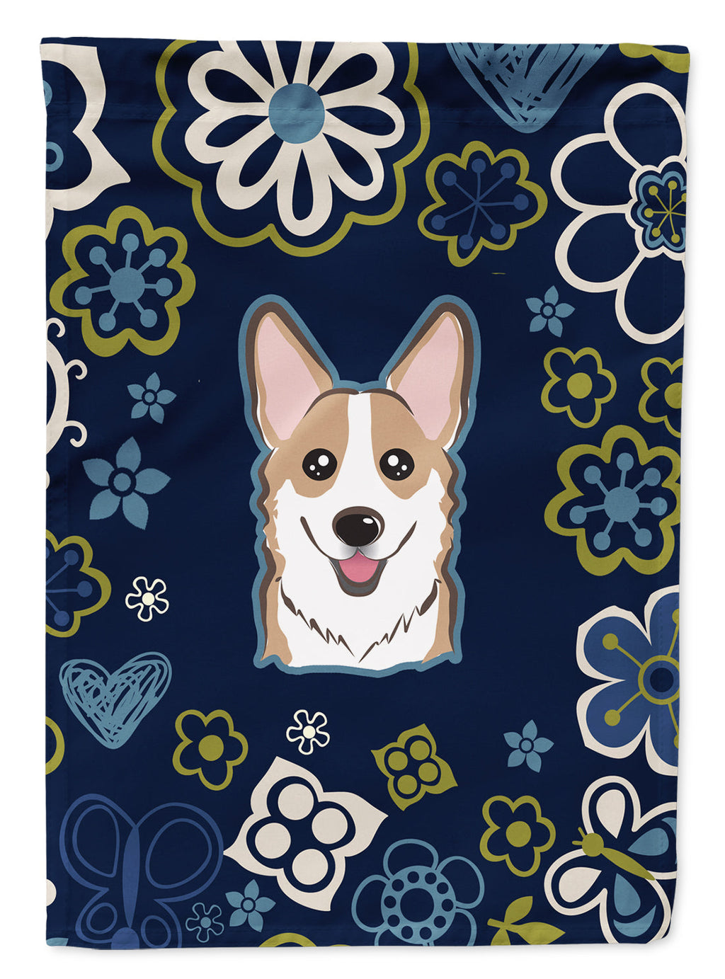 Blue Flowers Sable Corgi Garden Flag - Outdoor Decorative Yard Flag BB5104GF