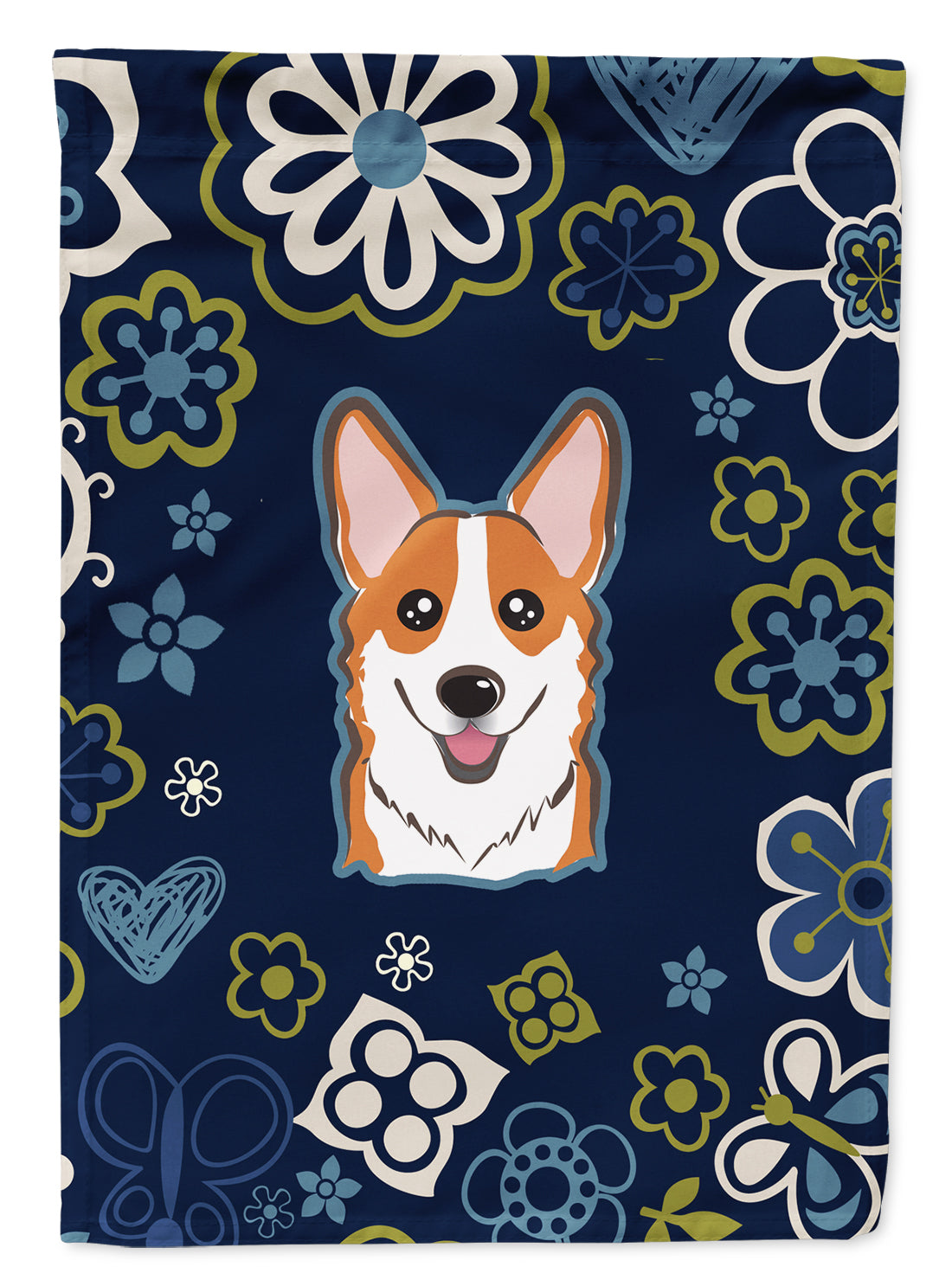 Blue Flowers Red Corgi Garden Flag - Outdoor Decorative Yard Flag BB5105GF
