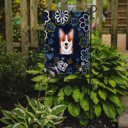 Blue Flowers Red Corgi Flag Garden Size BB5105GF