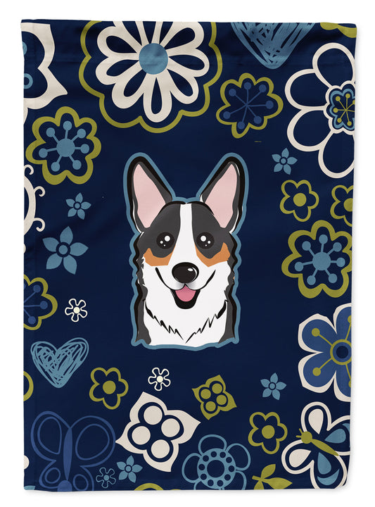 Blue Flowers Tricolor Corgi Flag Garden Size