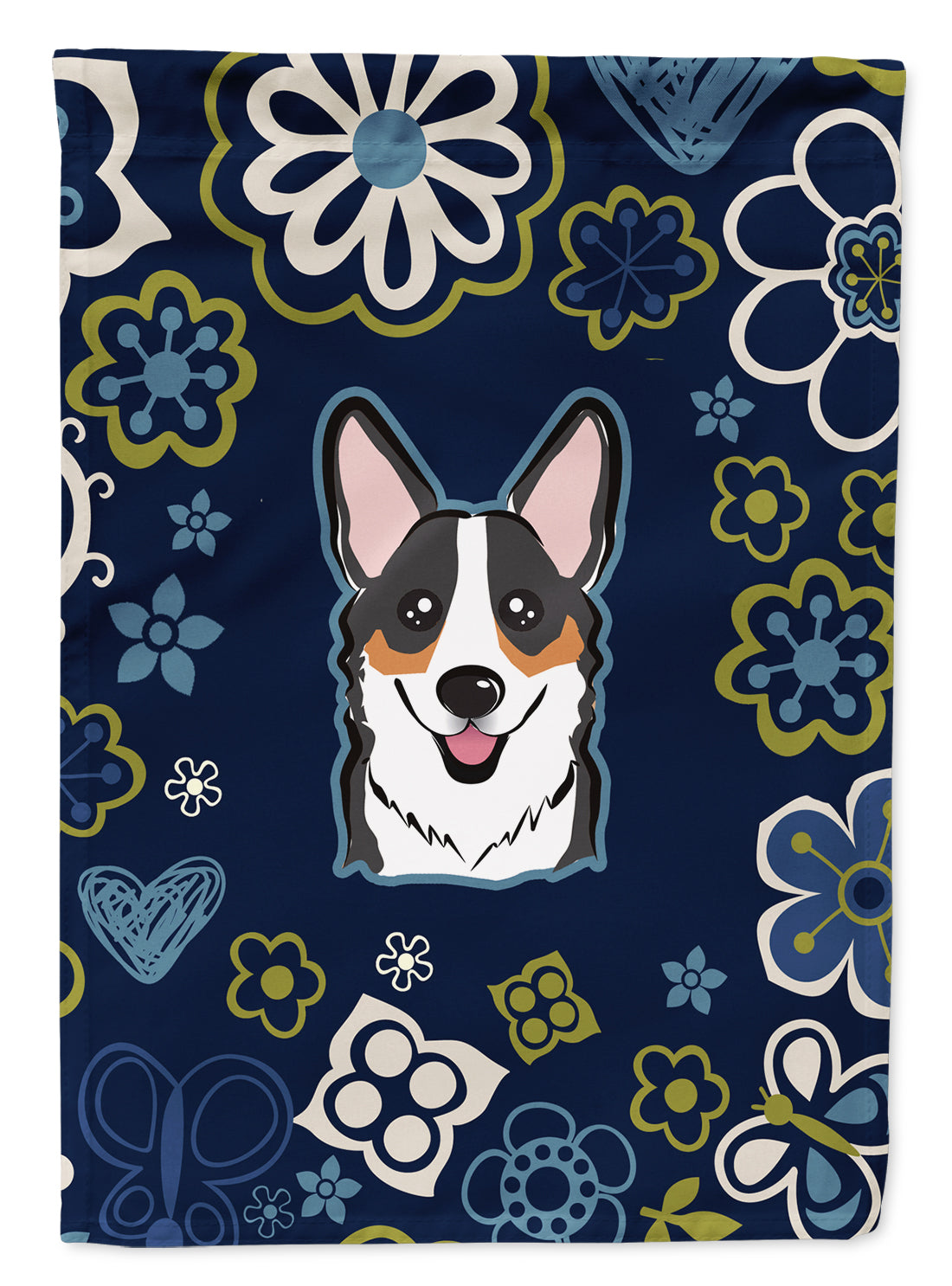 Blue Flowers Tricolor Corgi Garden Flag - Outdoor Decorative Yard Flag