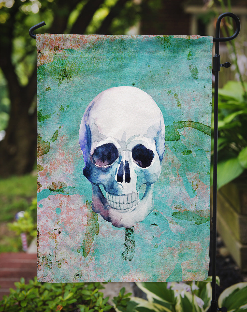 Day of the Dead Teal Skull Garden Flag - Outdoor Decorative Yard Flag BB5123GF