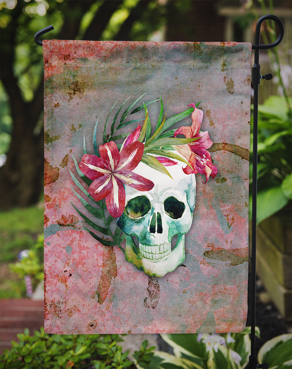 Day of the Dead Skull Flowers Garden Flag - Outdoor Decorative Yard Flag BB5125GF