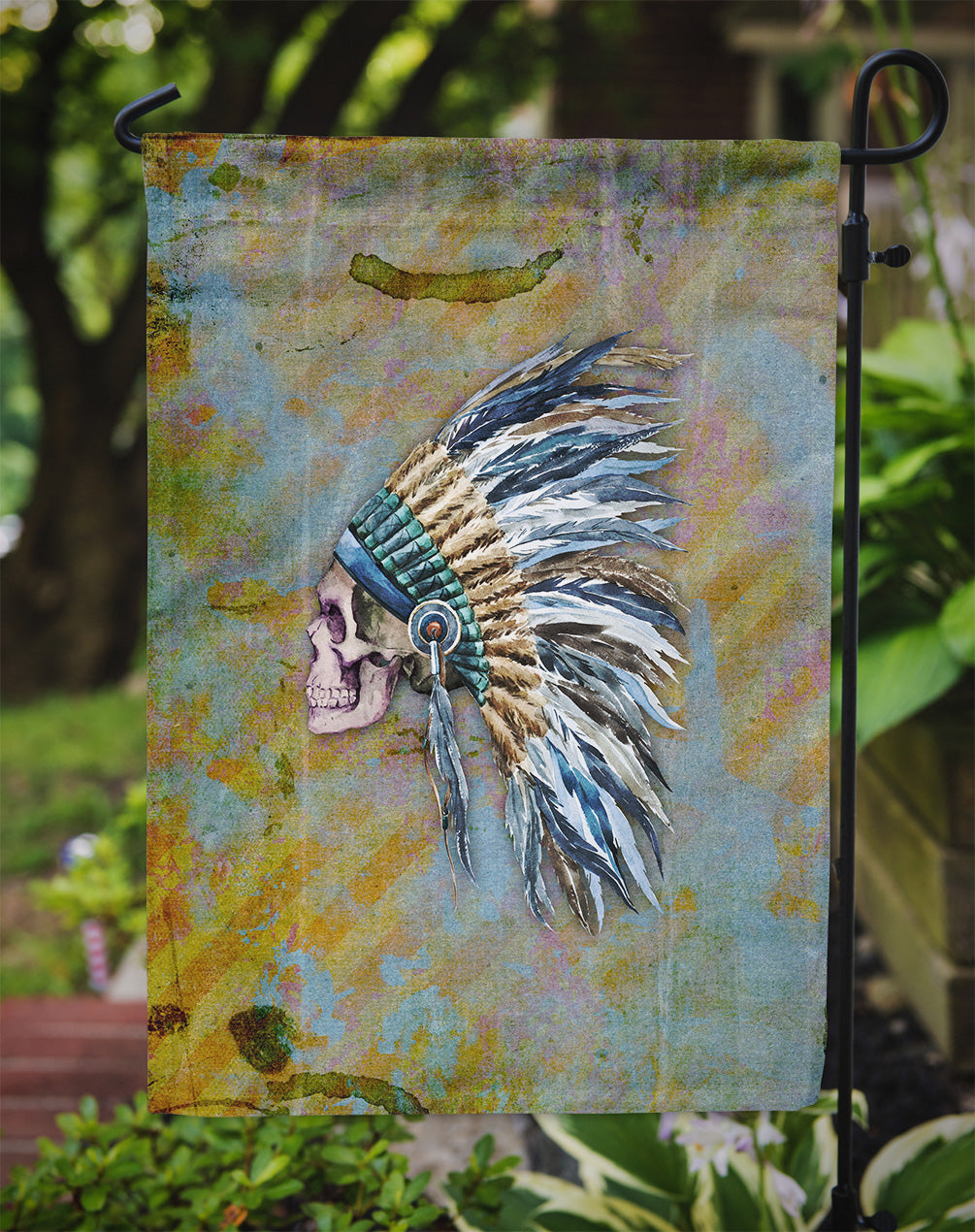 Day of the Dead Indian Chief Skull  Garden Flag - Outdoor Decorative Yard Flag BB5128GF