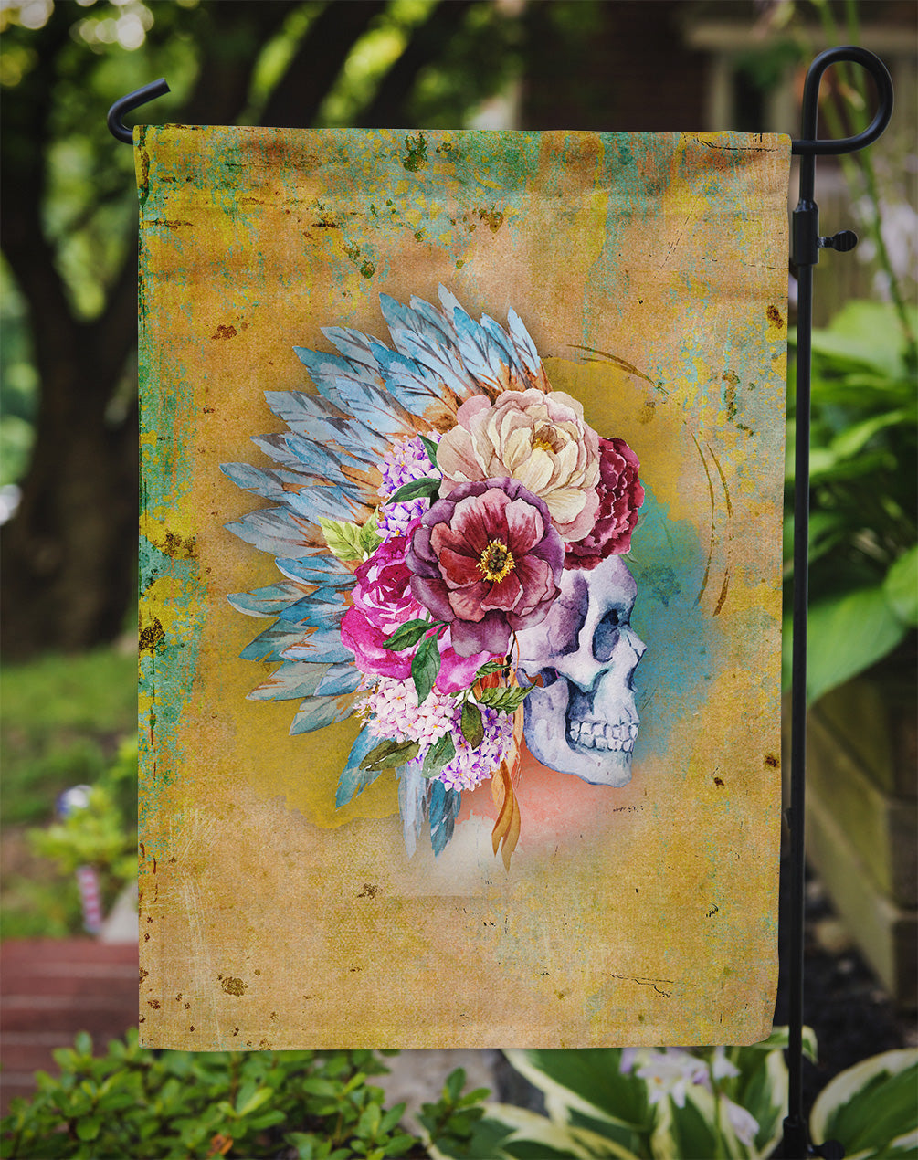 Day of the Dead Flowers Skull  Garden Flag - Outdoor Decorative Yard Flag BB5129GF