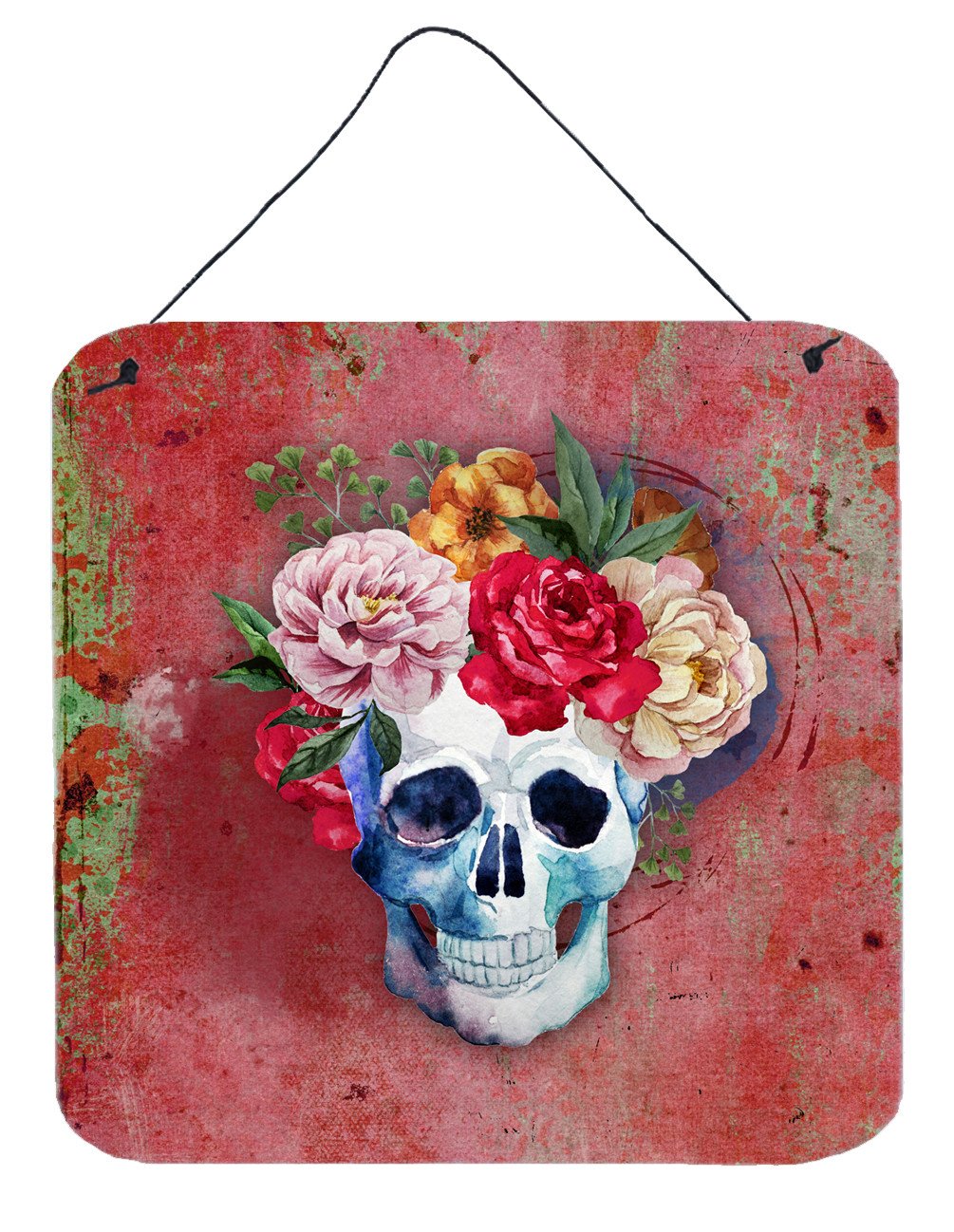 Day of the Dead Red Flowers Skull  Wall or Door Hanging Prints BB5130DS66