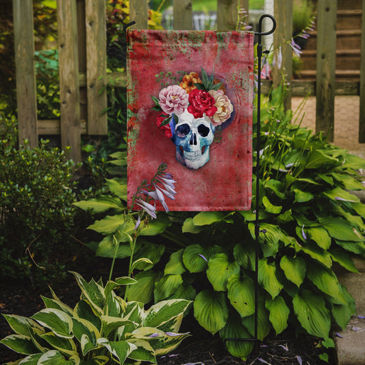 Day of the Dead Red Flowers Skull  Garden Flag - Outdoor Decorative Yard Flag BB5130GF