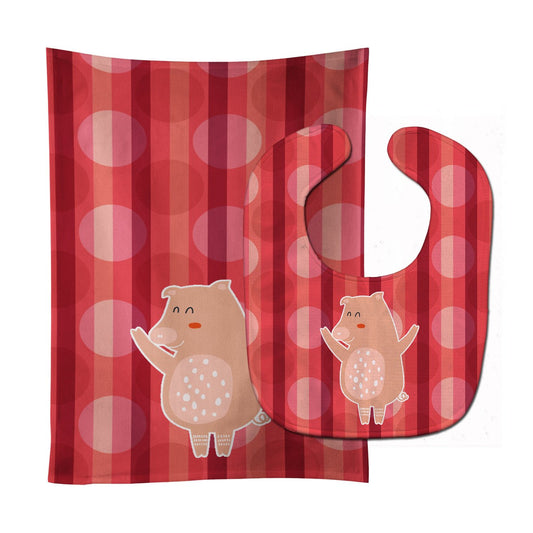 Dancing Pig Baby Bib & Burp Cloth BB6742STBU