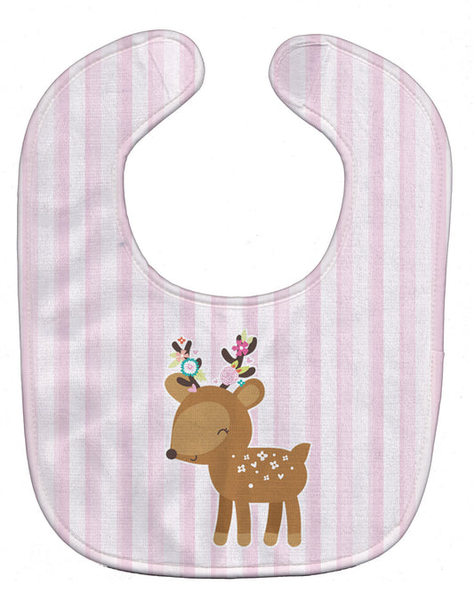 Deer in Pink Stripes Baby Bib BB6934BIB