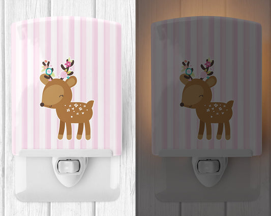 Deer in Pink Stripes Ceramic Night Light BB6934CNL