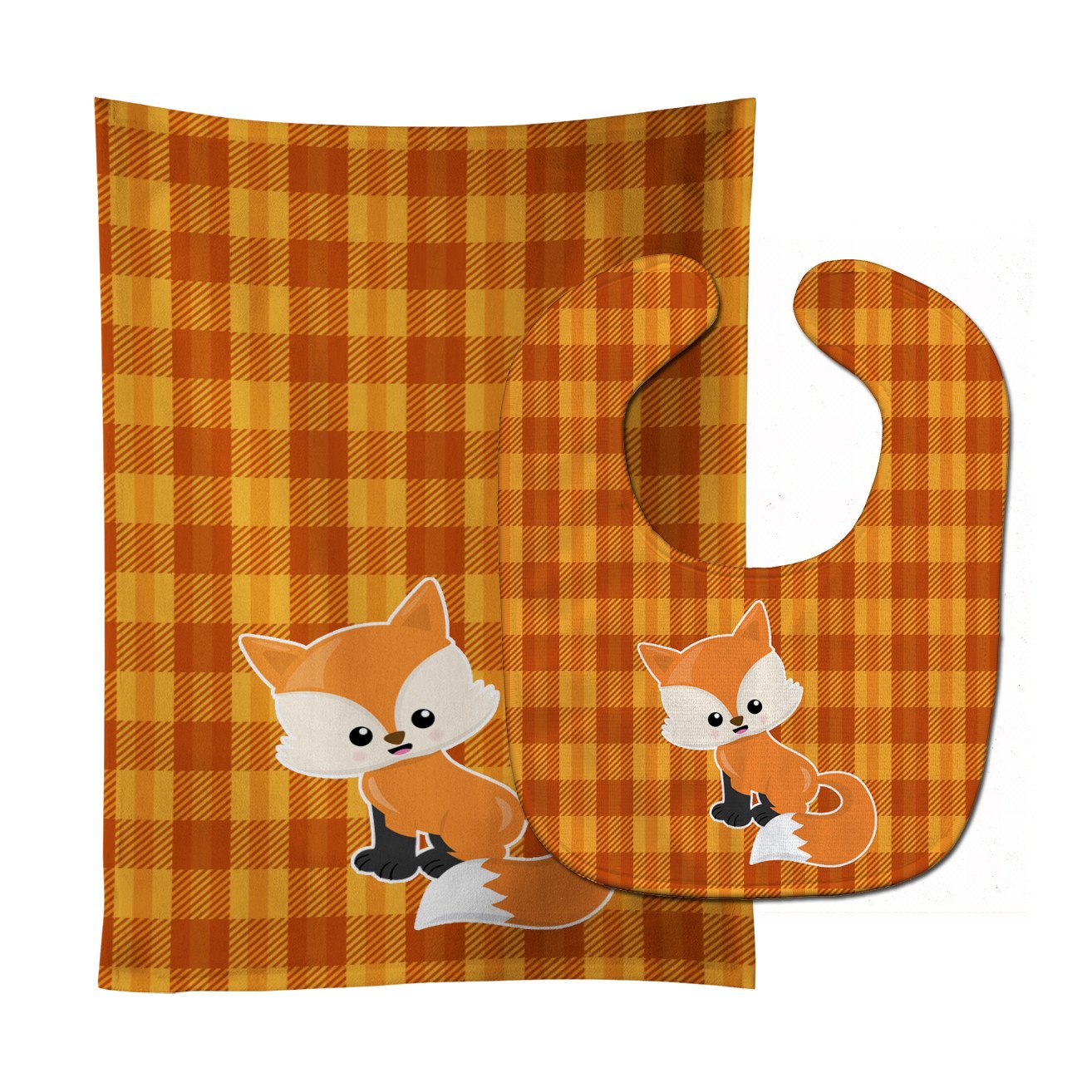 Baby Fox Gingham Baby Bib & Burp Cloth BB7087STBU