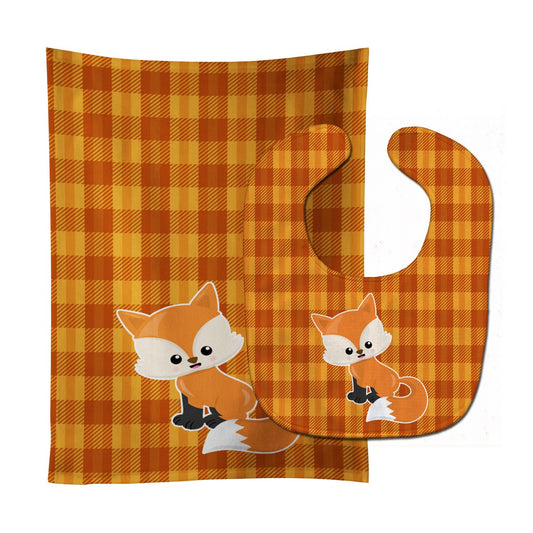 Baby Fox Gingham Baby Bib & Burp Cloth BB7087STBU