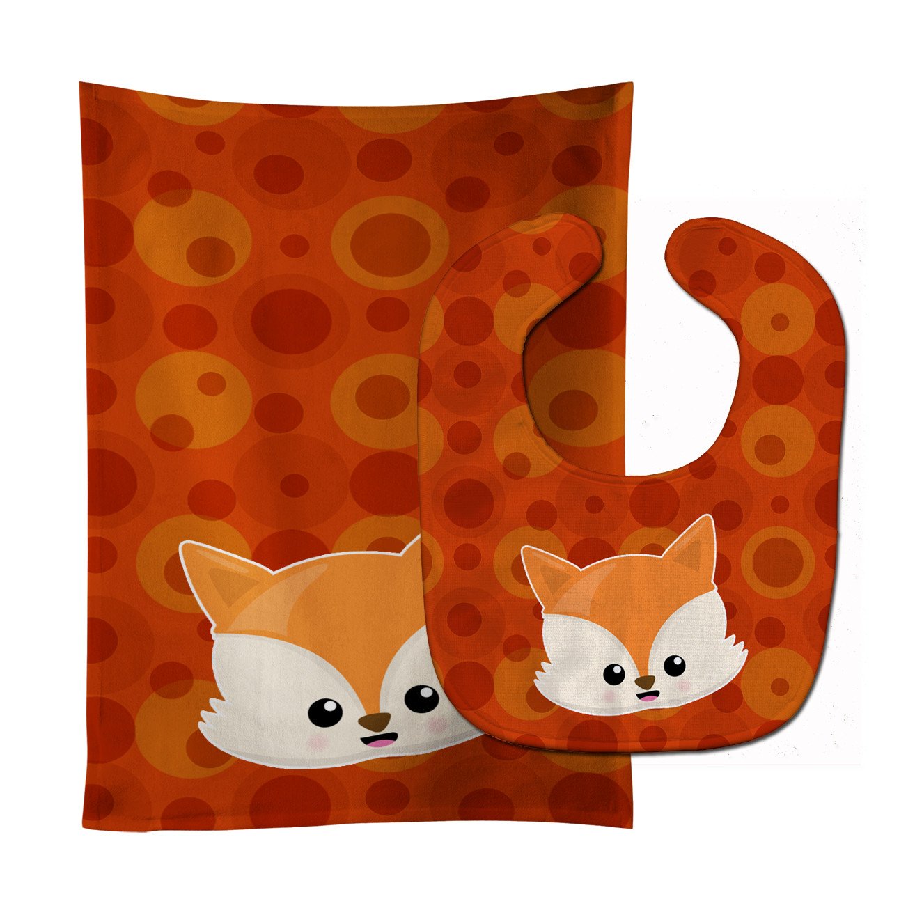 Baby Fox Face Polkadots Baby Bib & Burp Cloth BB7089STBU