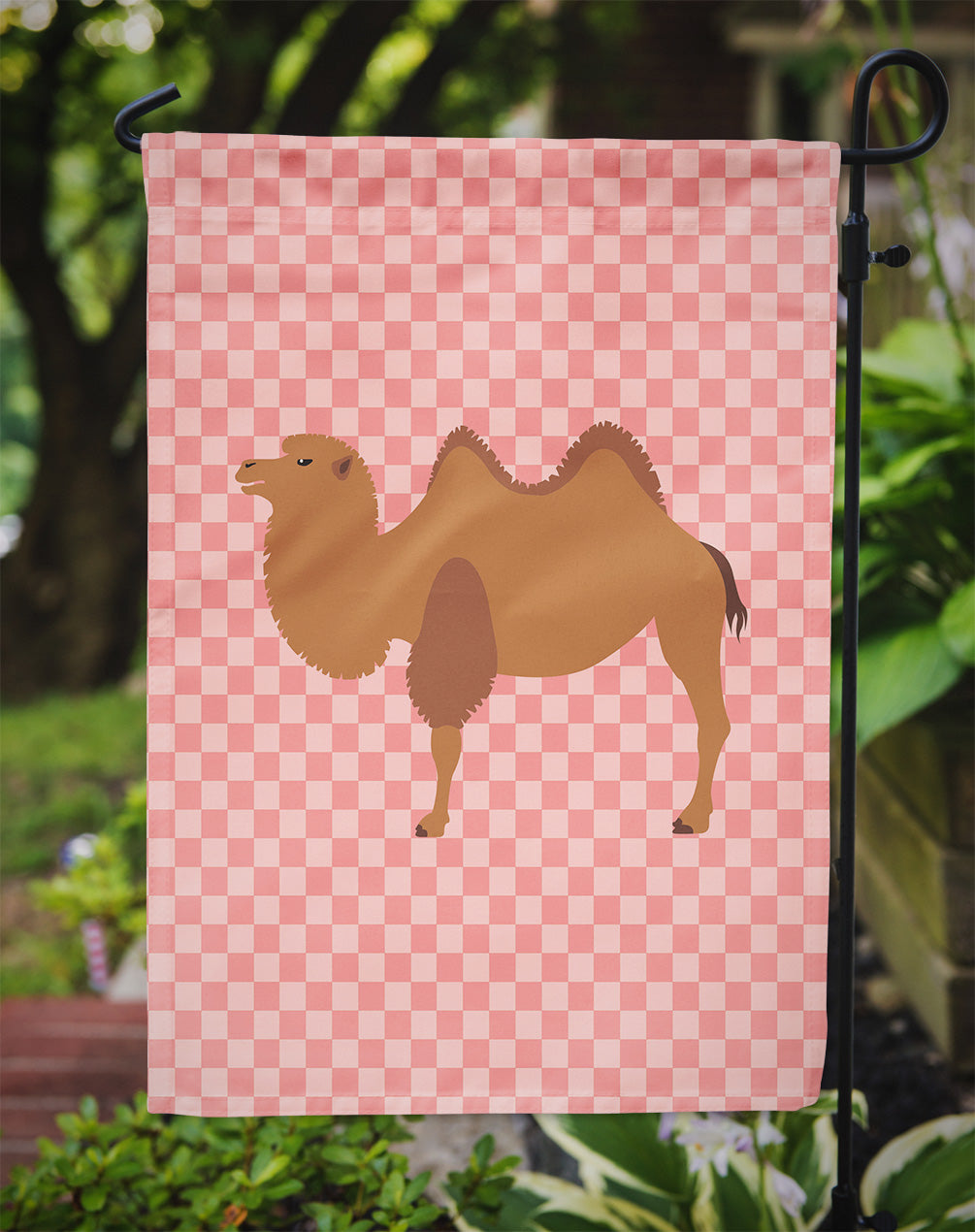 Bactrian Camel Pink Check Garden Flag - Outdoor Decorative Yard Flag