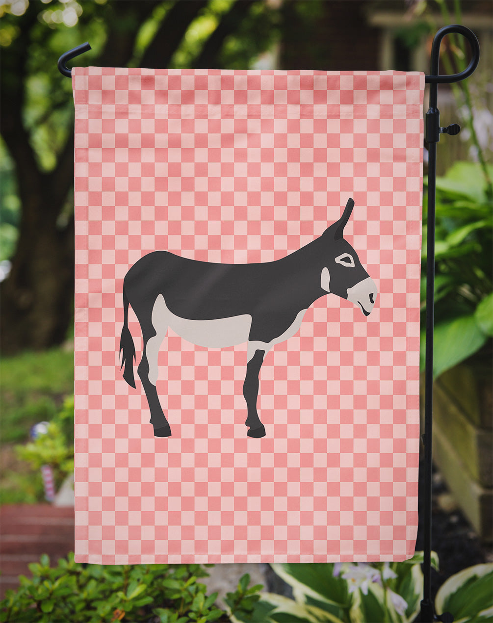 American Mammoth Jack Donkey Pink Check Garden Flag - Outdoor Decorative Yard Flag