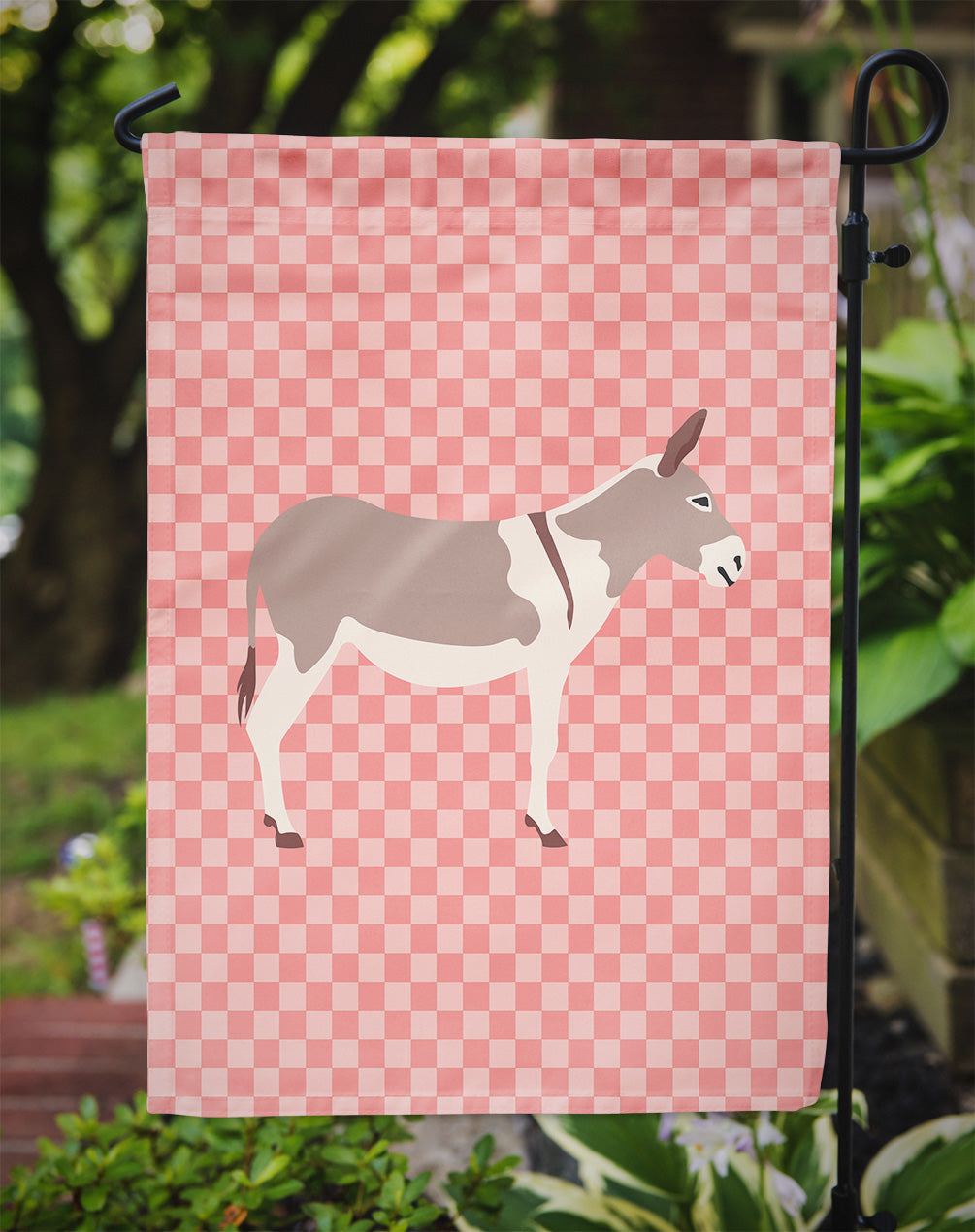 Australian Teamster Donkey Pink Check Garden Flag - Outdoor Decorative Yard Flag
