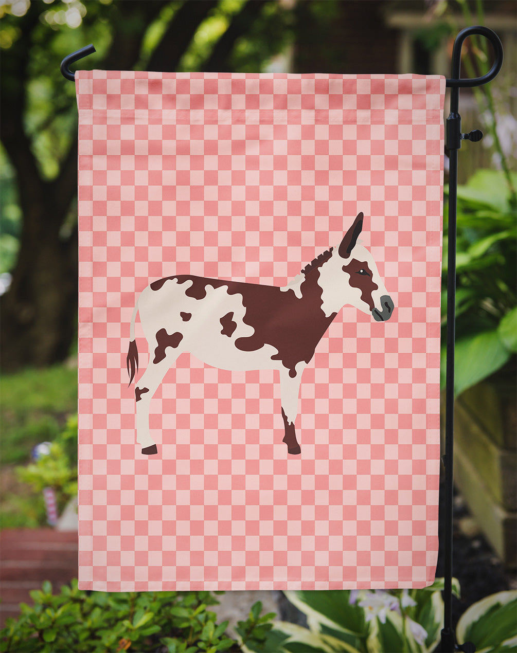 American Spotted Donkey Pink Check Garden Flag - Outdoor Decorative Yard Flag