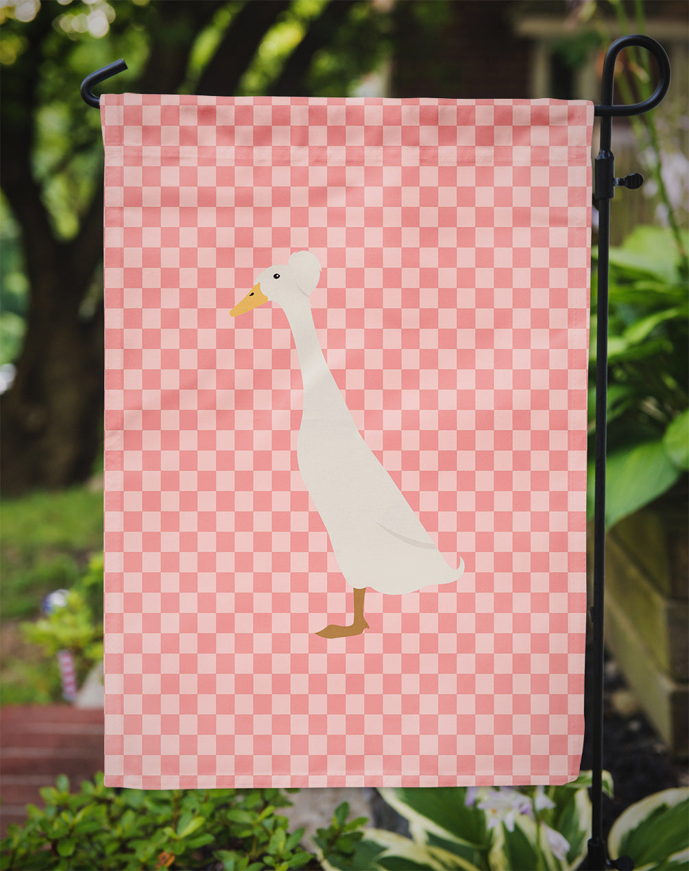Bali Duck Pink Check Garden Flag - Outdoor Decorative Yard Flag