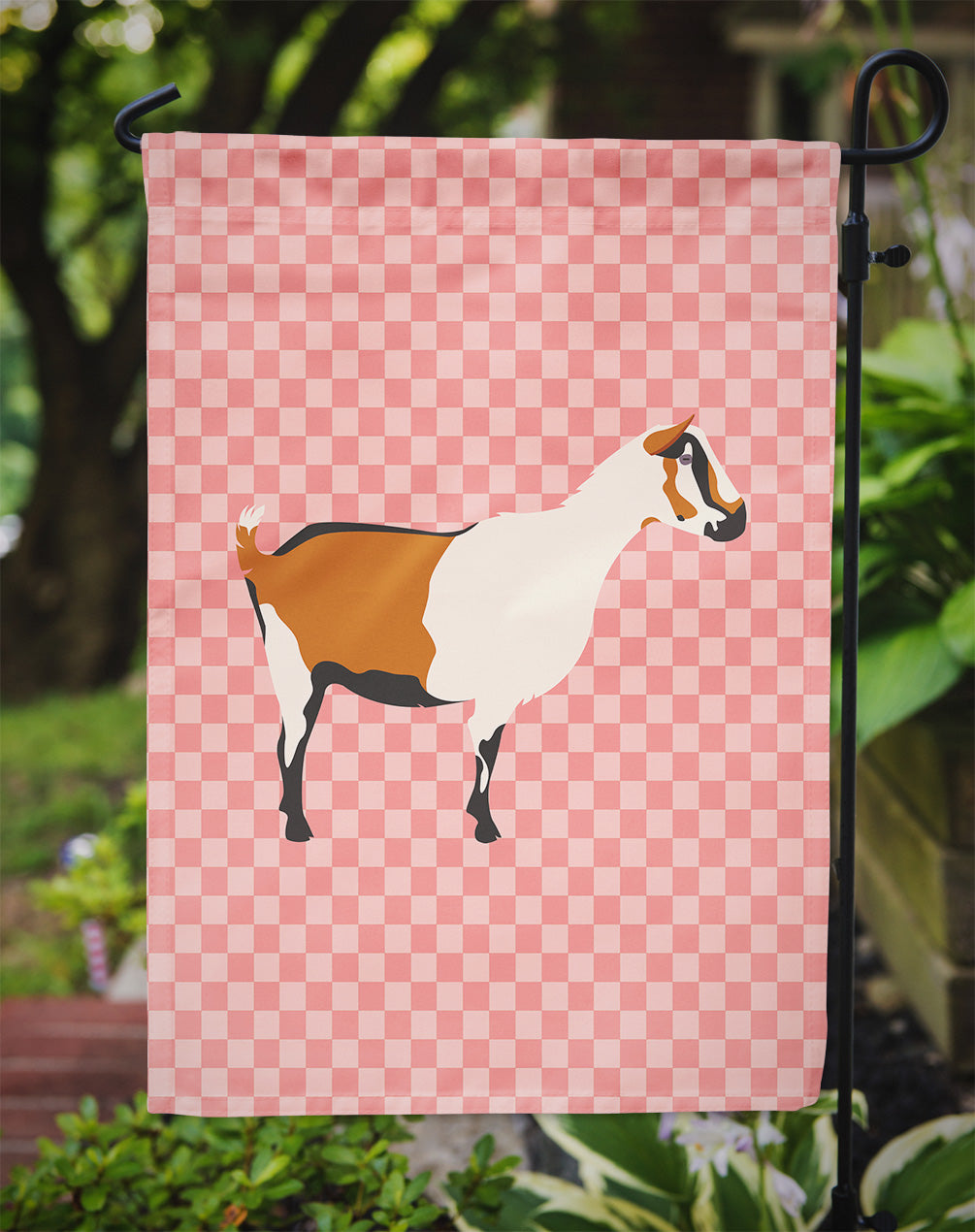 Alpine Goat Pink Check Garden Flag - Outdoor Decorative Yard Flag BB7880GF