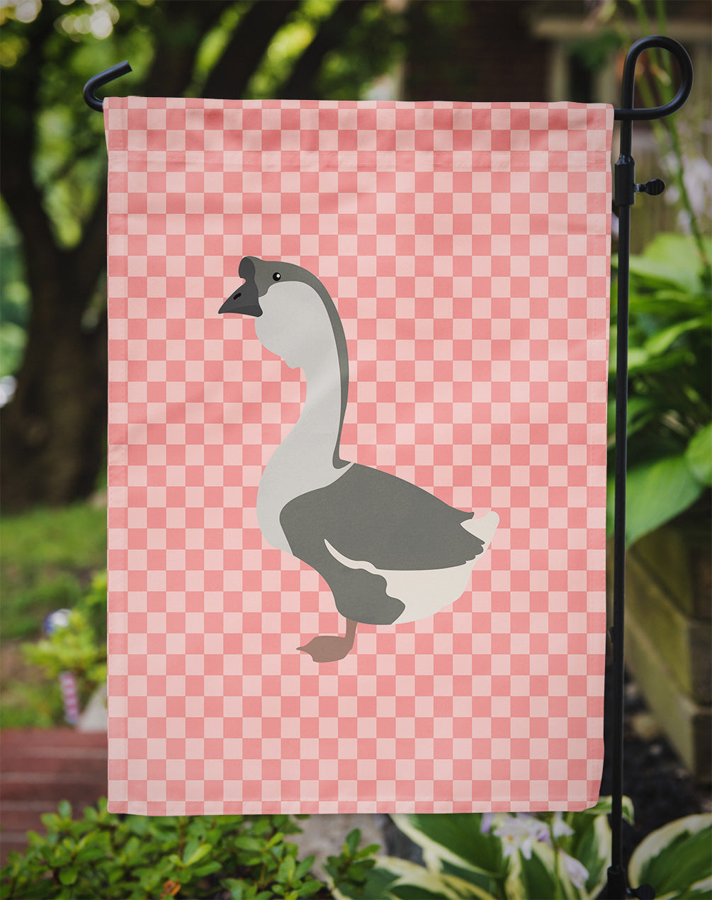 African Goose Pink Check Garden Flag - Outdoor Decorative Yard Flag